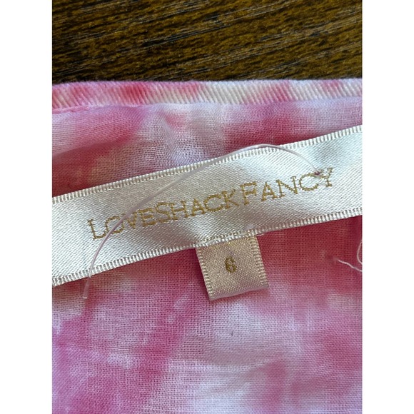 LoveShackFancy Peplum Top 3/4 Sleeve Square Neck Pink Tie Dye Size 6 100% Cotton - Picture 3 of 11
